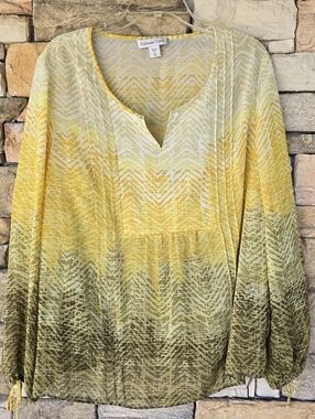 Coldwater Creek Boho ombré blouse yellow green flowy top beachy resort vibe XL
